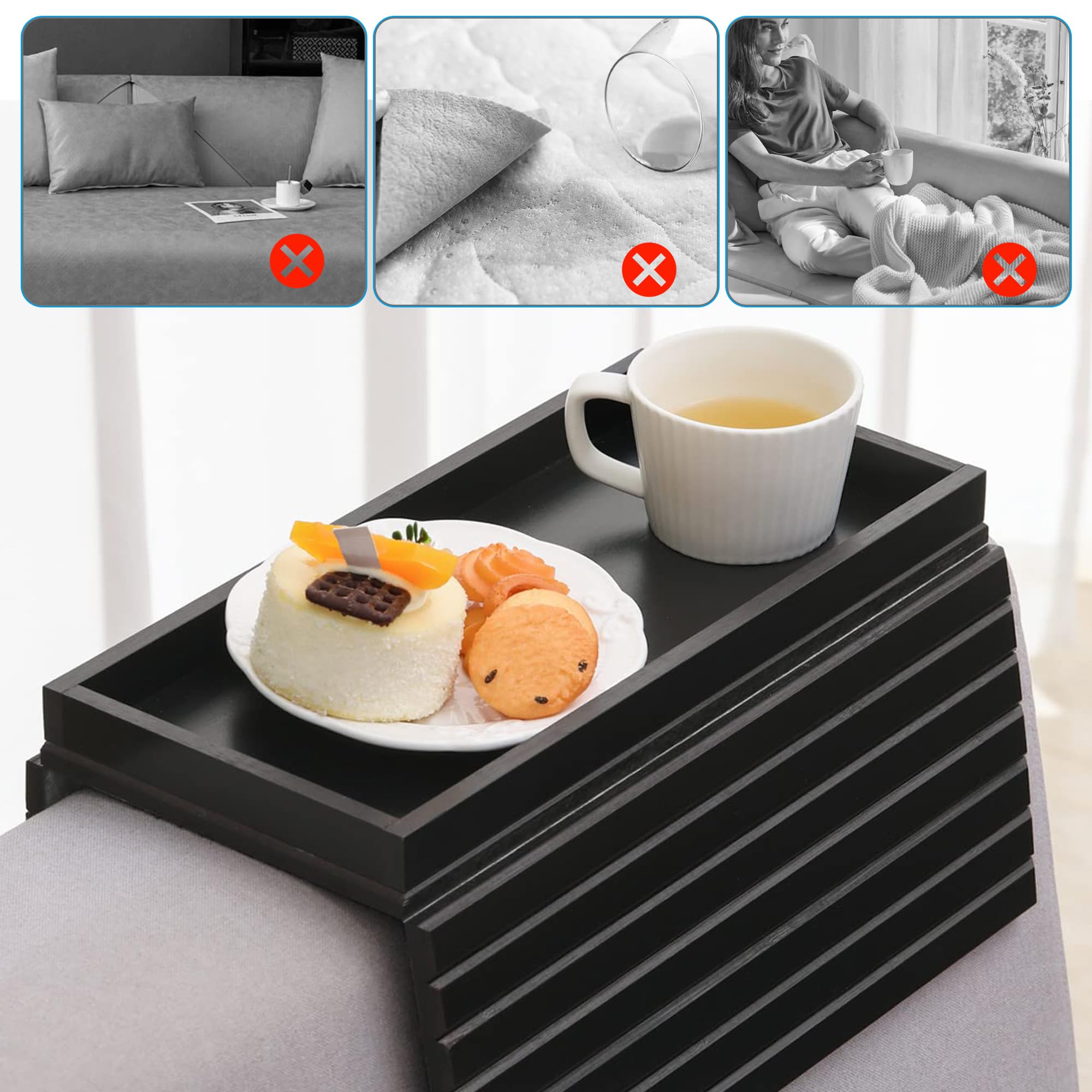 YOZAIUUI Wooden Foldable Sofa Arm Tray - Anti Slip Armrest Backing