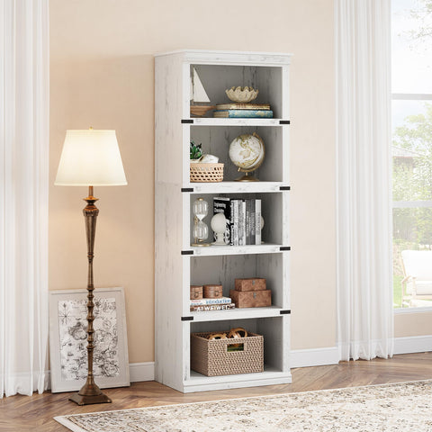 5 Tier Bookcase, Farmhouse Book Shelf with Storage Open Display Bookshelves, Book Case Wooden 5 Shelf Bookcase Home Decor Furniture for Home Office