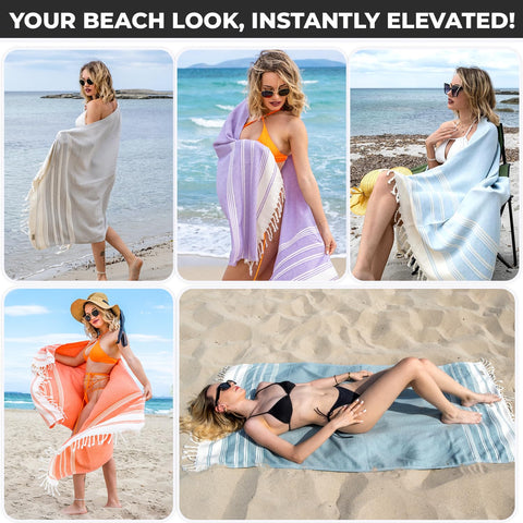 DEMMEX Organic Turkish Cotton Beach Bath Hammam Towel – Quick-Dry, Lightweight, Compact, Sand-Free Beach Towel & Blanket