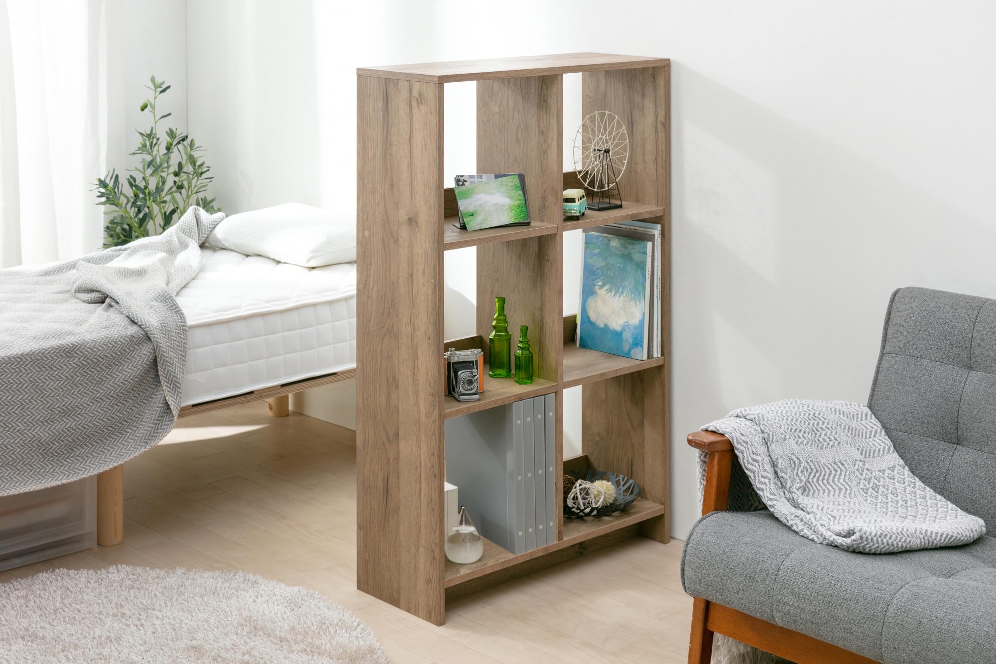 Iris Ohyama,Wooden Open Shelf, 6 Cube storage unit, Organiser, Modern design, Living room, Bedroom, Study room,WOS-6 - Ash Brown