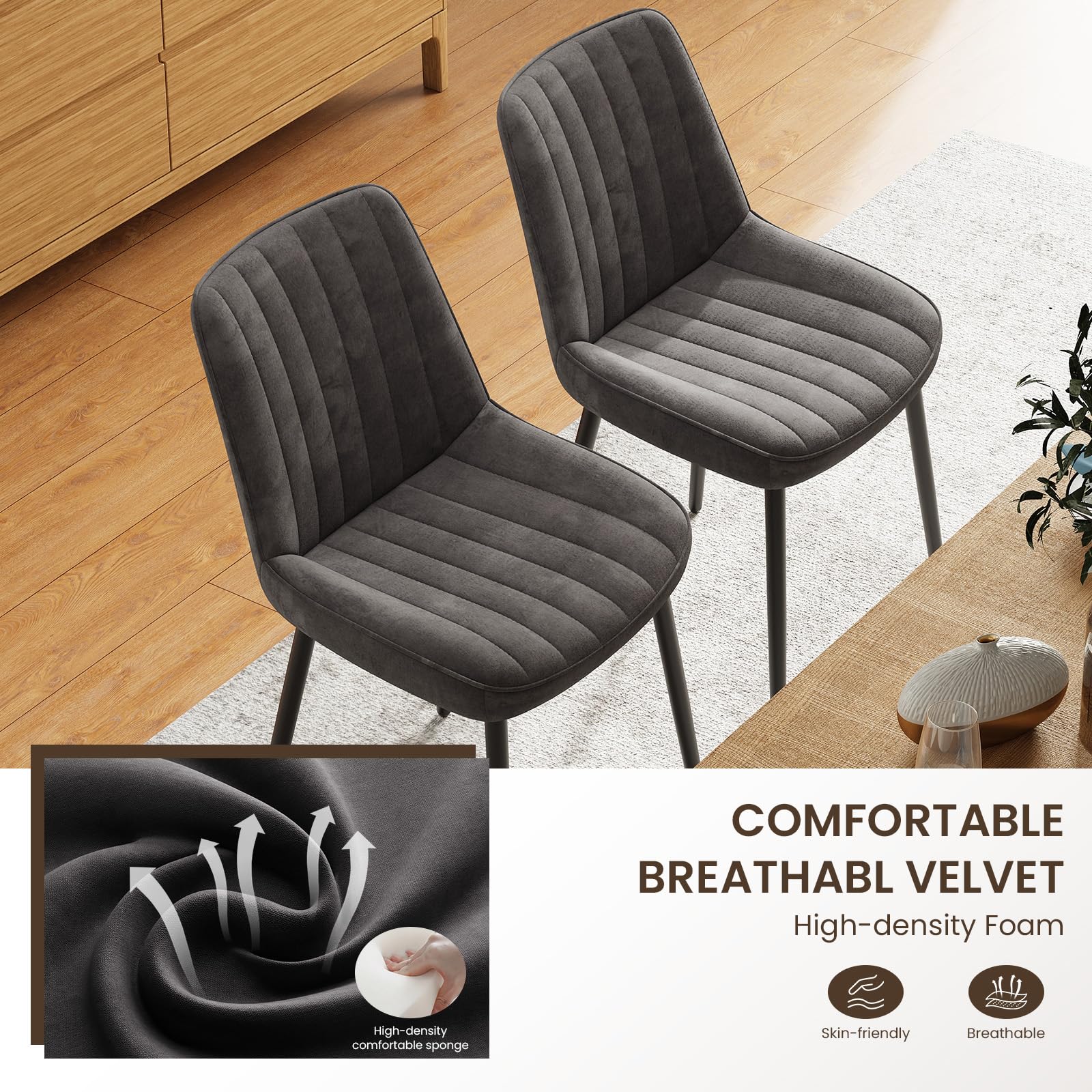 COLAMY Velvet Dining Chairs Set of 2, Velvet Chairs for Dining Room with Metal Legs and Thick Seat Cushion