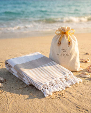 WEFLORIA Turkish Peshtemal Towel – Lightweight Quick Dry Beach & Spa Towel, Oversized Cotton Hammam Towel with Tassels – Travel, Pool, Bath, Sauna