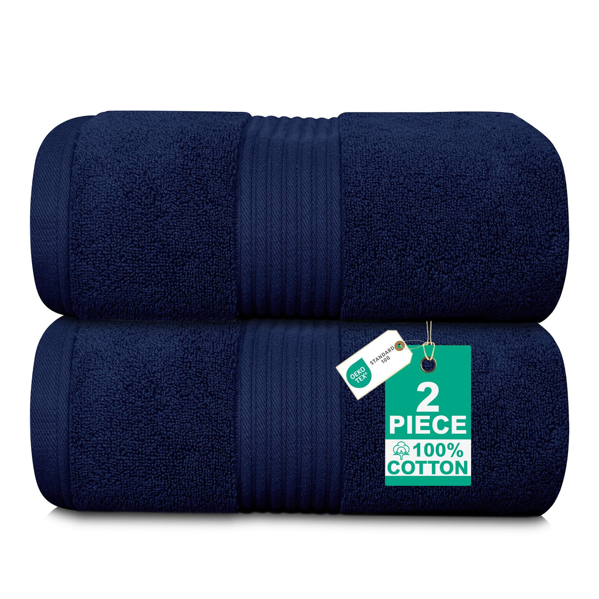 Luxury Set of 2 Jumbo Bath Sheets 100x150cm - Zero Twist 580 GSM (Navy)