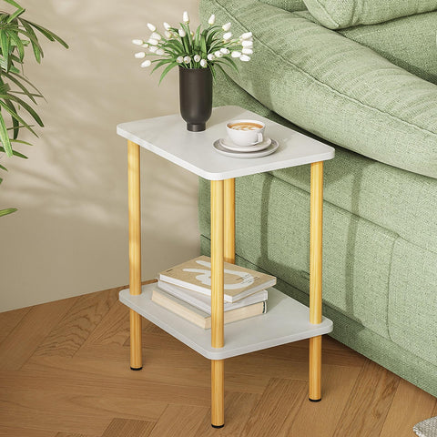 APICIZON 2 Tier Side Table, Narrow End Table with Storage Shelf, Bedside Table Nightstand for Small Spaces, Bedroom, Living Room, Entryway, Farmhouse