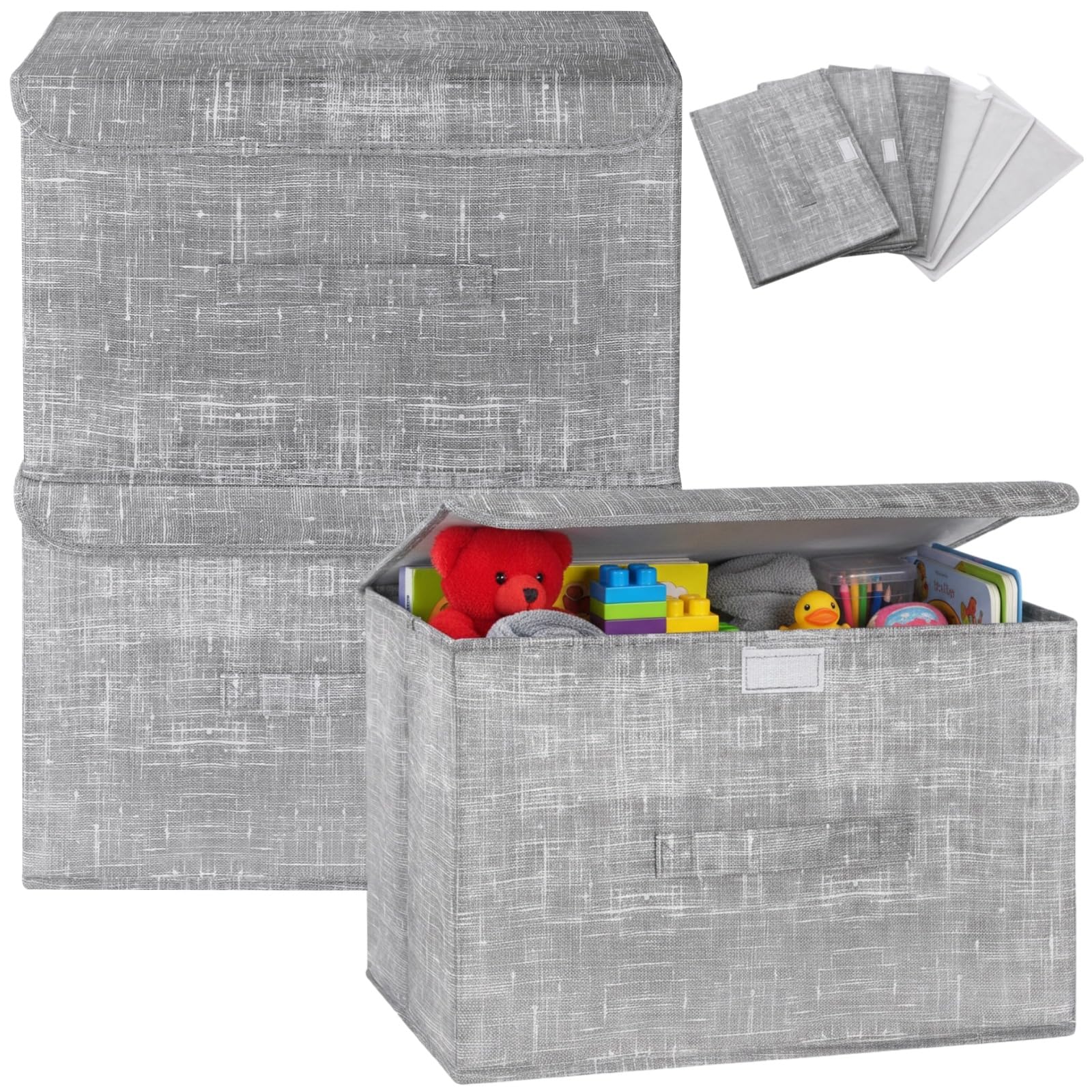 3 Pcs Non-woven Fabric Storage Boxes with Touch Fastener Lids and Handles, 15 x 9.8 x 9.8 in Gray Collapsible Wardrobe Organizers