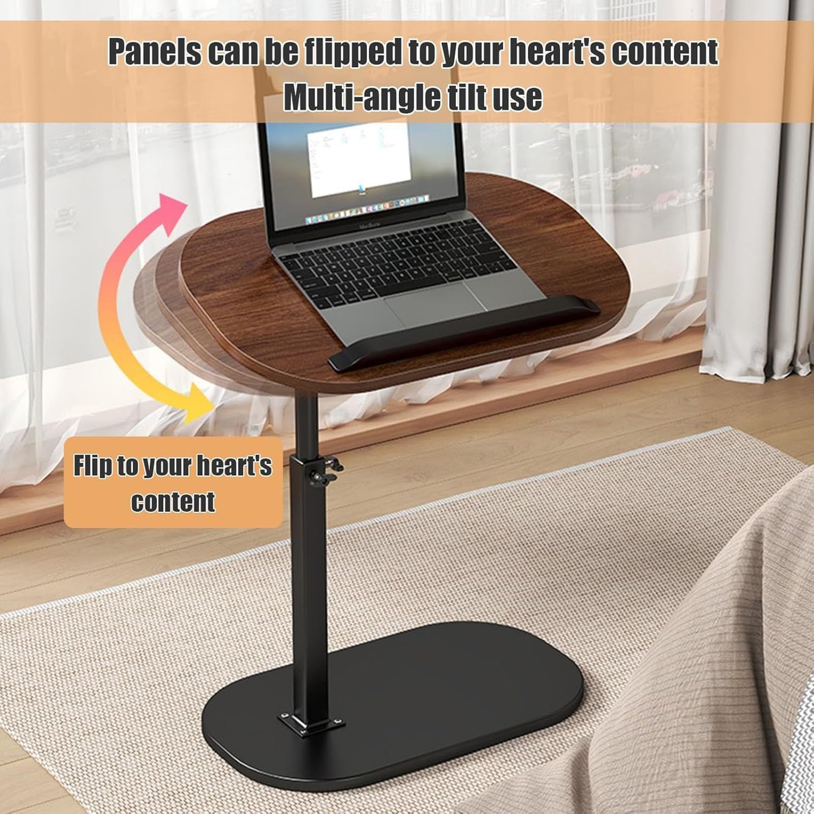 AHSBND Side Table Lifting Laptop Desk: C Shaped End Tables Adjustable Height 360° Swivel Tabletop That Slide Under Bedside Nursing for Coffee Couch