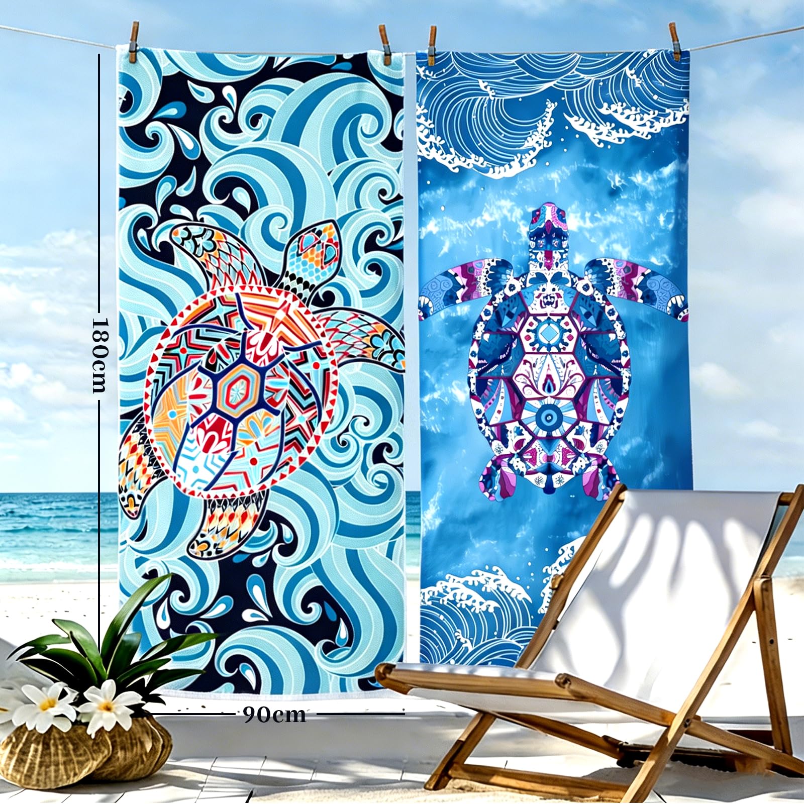 2 Pack Microfibre Beach Towels for Adults, 180 x 90cm Large Beach Towel