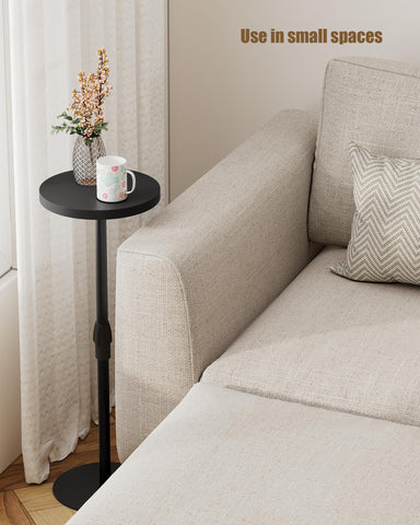 TUTOTAK Tall Round Side Table, Adjustable height, Small End Table, Set of 2, Drink Table, Pedestal Side Table, livingroom, Black TB01BK0962EU
