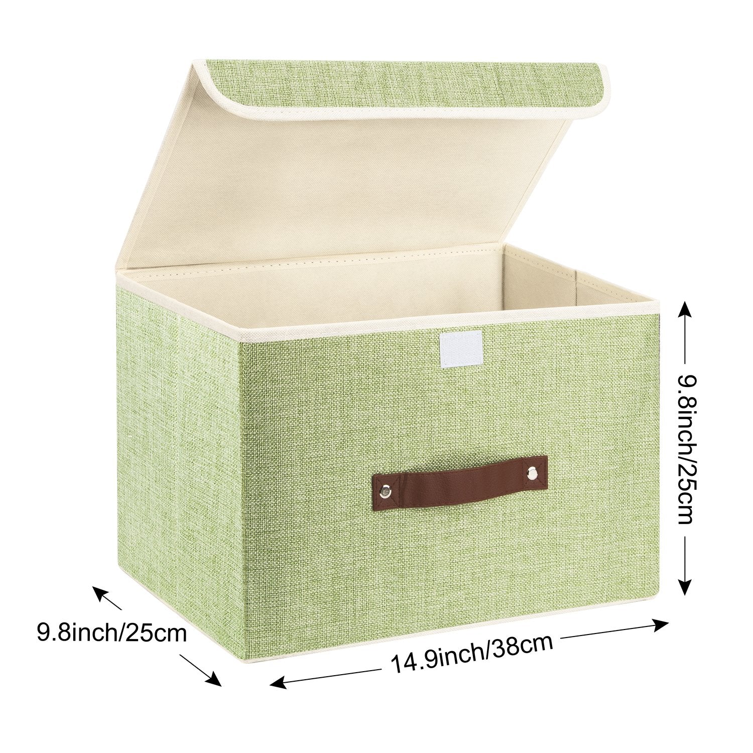 TYEERS Collapsible Storage Box with Lid, Fabric Storage Box for Clothes, Wardrobe Storage, 38x25x25 cm, Set of 2, Green