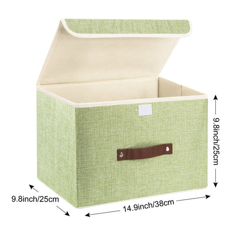 TYEERS Collapsible Storage Box with Lid, Fabric Storage Box for Clothes, Wardrobe Storage, 38x25x25 cm, Set of 2, Green
