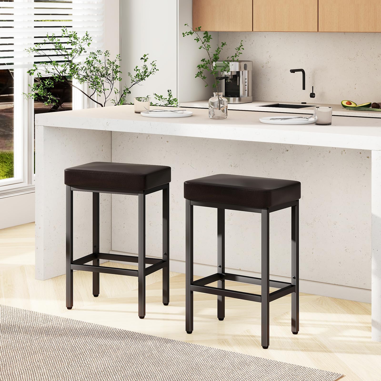 YMYNY 66cm Bar Stools Set of 2 - PU Leather Breakfast Bar Stools, HBS513K