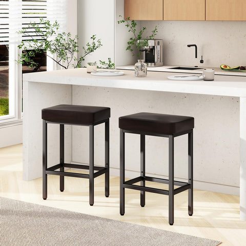 YMYNY 66cm Bar Stools Set of 2 - PU Leather Breakfast Bar Stools, HBS513K