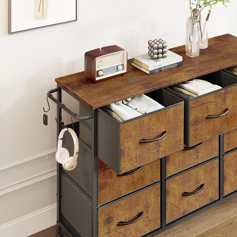 Chest of Drawers 9-Drawer Storage Unit Bedroom Rustic Brown(100x30x65cm)