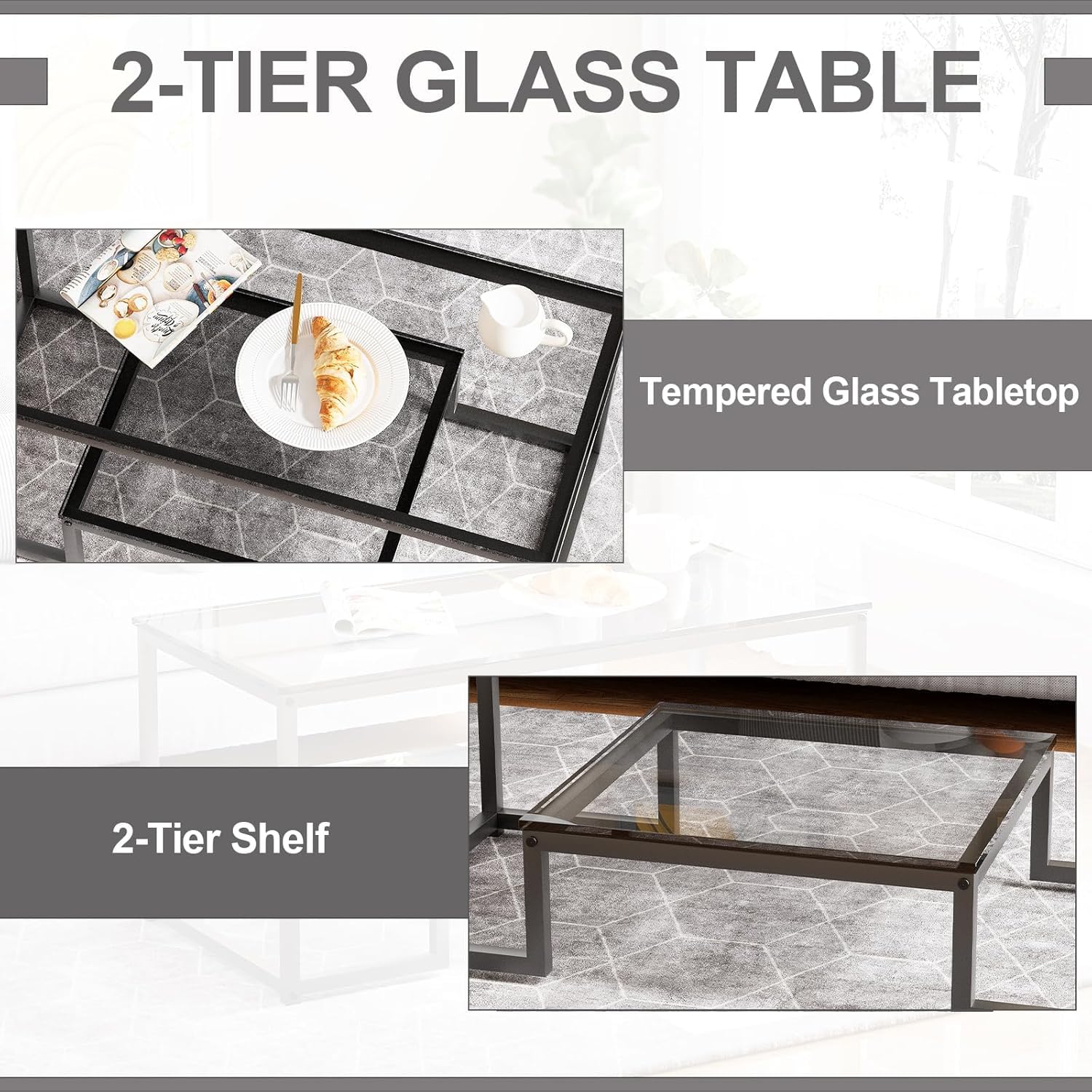 Coffee Table with Storage Shelf, Living Room Table with Metal Frame, Coffee Tables for Living Room, Center Table