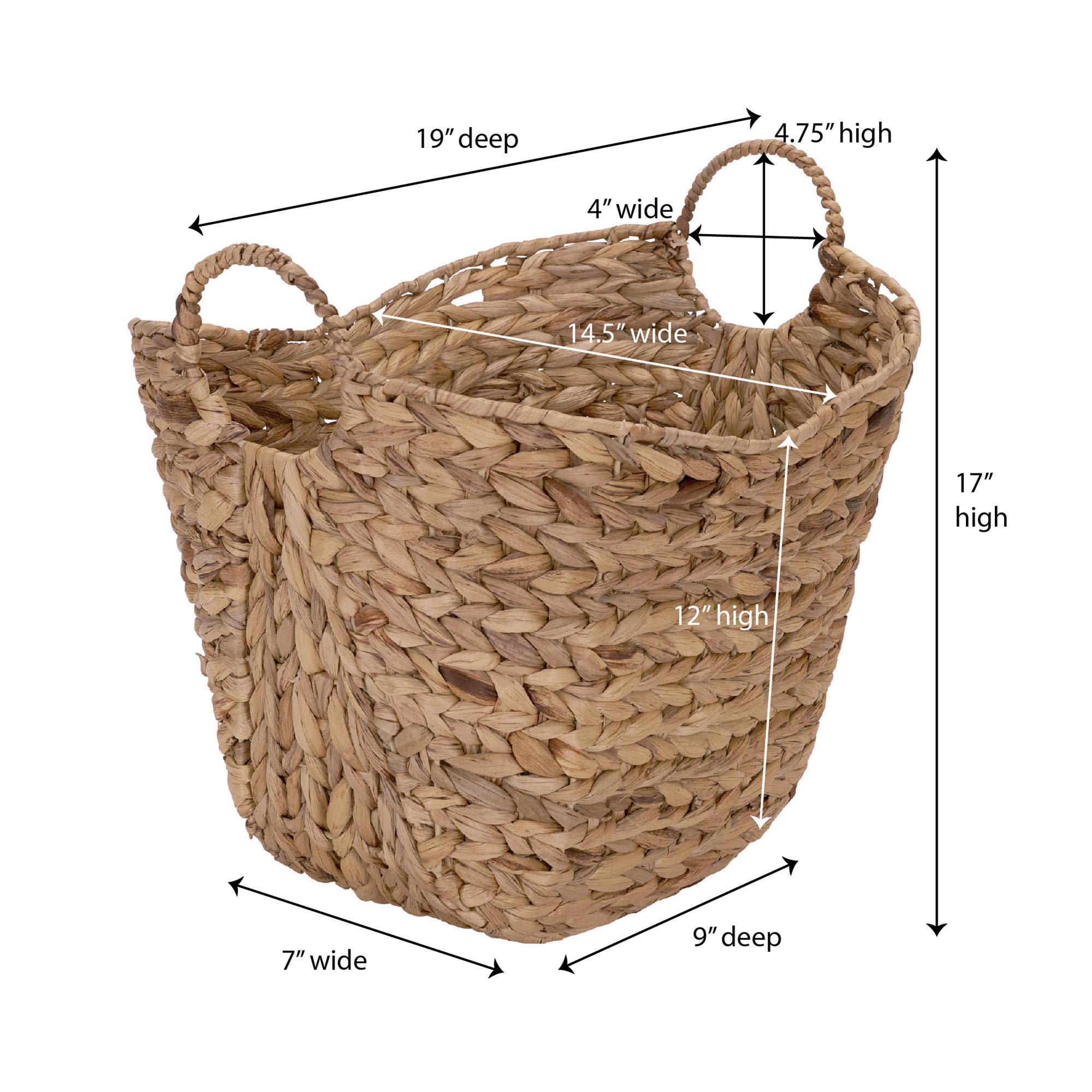 Household Essentials ML-4002 Tall Water Hyacinth Wicker Basket with Handles | Natural