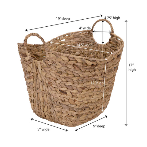 Household Essentials ML-4002 Tall Water Hyacinth Wicker Basket with Handles | Natural