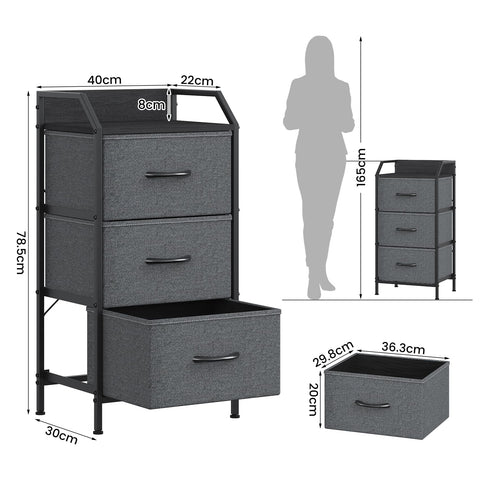Feonase 3-Drawer Chest of Drawers with Metal Frame & Top Back Shelf – Modern Fabric Storage Cabinet for Bedroom, Living Room, Small Spaces