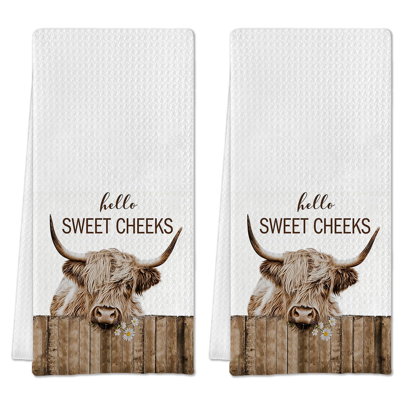 2PCS Highland Cow Tea Towels for Kitchen, Super Water Absorbent Dry Cloths