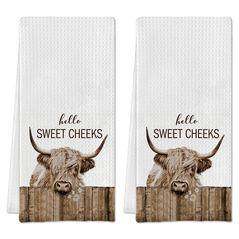 2PCS Highland Cow Tea Towels for Kitchen, Super Water Absorbent Dry Cloths