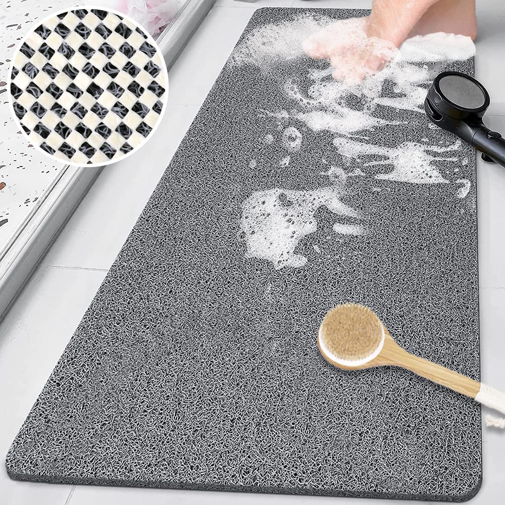 Shower Mat (80 x 40 cm), Non Slip Bath Mats for Inside Bath, Anti Mould Antibacterial PVC Loofah Shower Mat