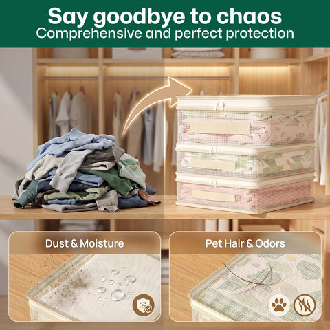6 Pack PVC Mesh Storage Bags with Handles, 40 x 30 x 12 cm Clear Zippered Organizer Foldable Plastic Clothes Organiser Bag Underbed Storage Bags Bed