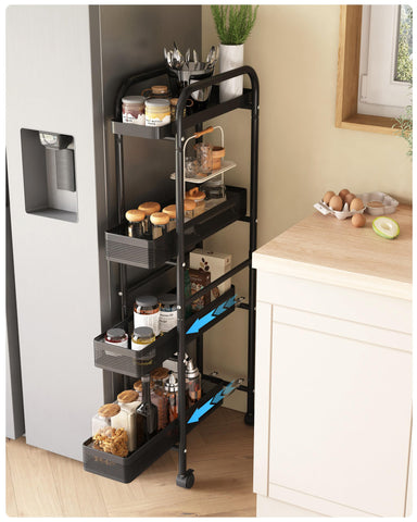 UMDONX Metal Slim Storage Trolley with Pull out Drawer Basket 4 Tier