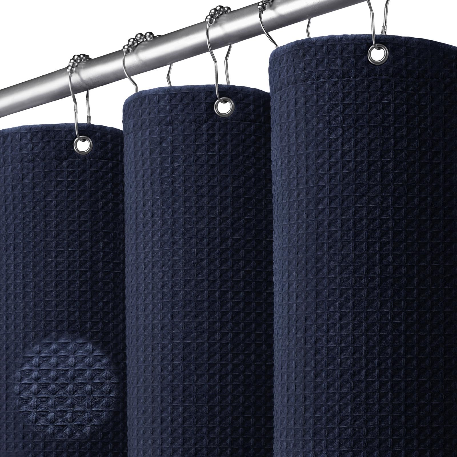 NDDYCU Weighted Navy Blue Waffle Shower Curtain Waterproof 180x180 cm