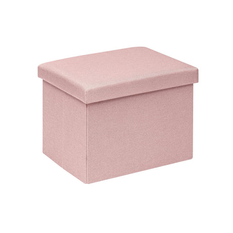 Bonlife Ottoman Storage Box - Foldable Rectangular Footstool for Living Room, Kids Toy Chest with Lid, Multi-Use Seat & Storage, Pink, 42x32x32 cm