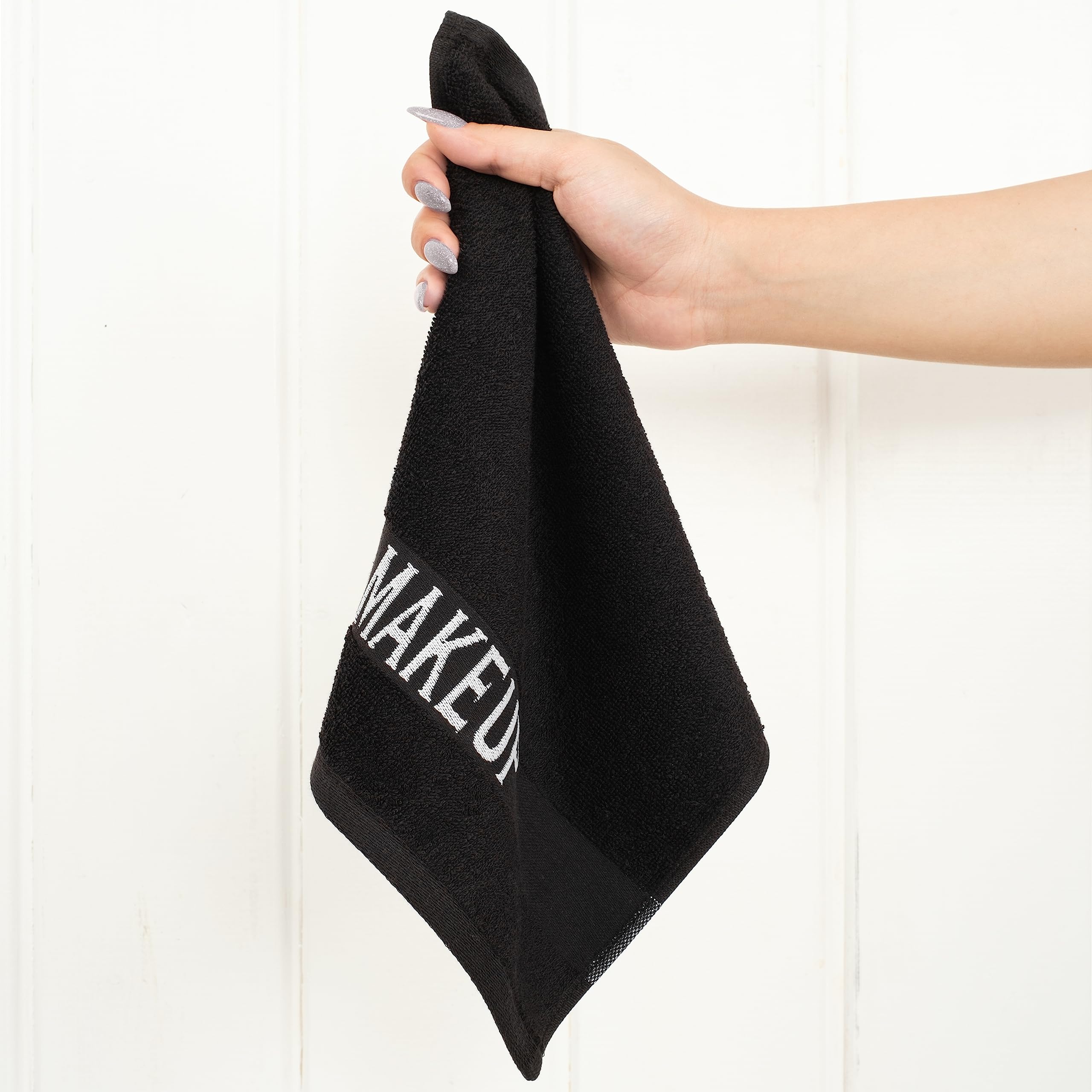 American Soft Linen Makeup Washcloths, 100% Cotton Makeup Remover Towels, 4 Pack Make up Towels for Face, 12 x 12 Face Cloth Towels, Black