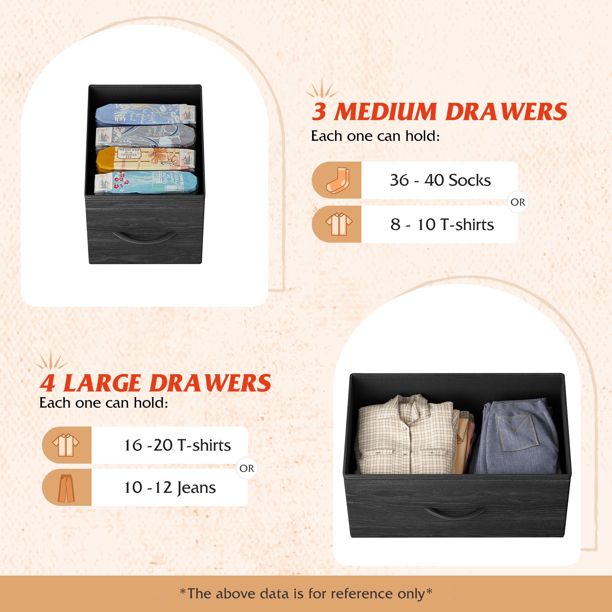 WLIVE Tall Chest of Drawers, 10 Large Fabric Drawers Dresser Bedroom, Black