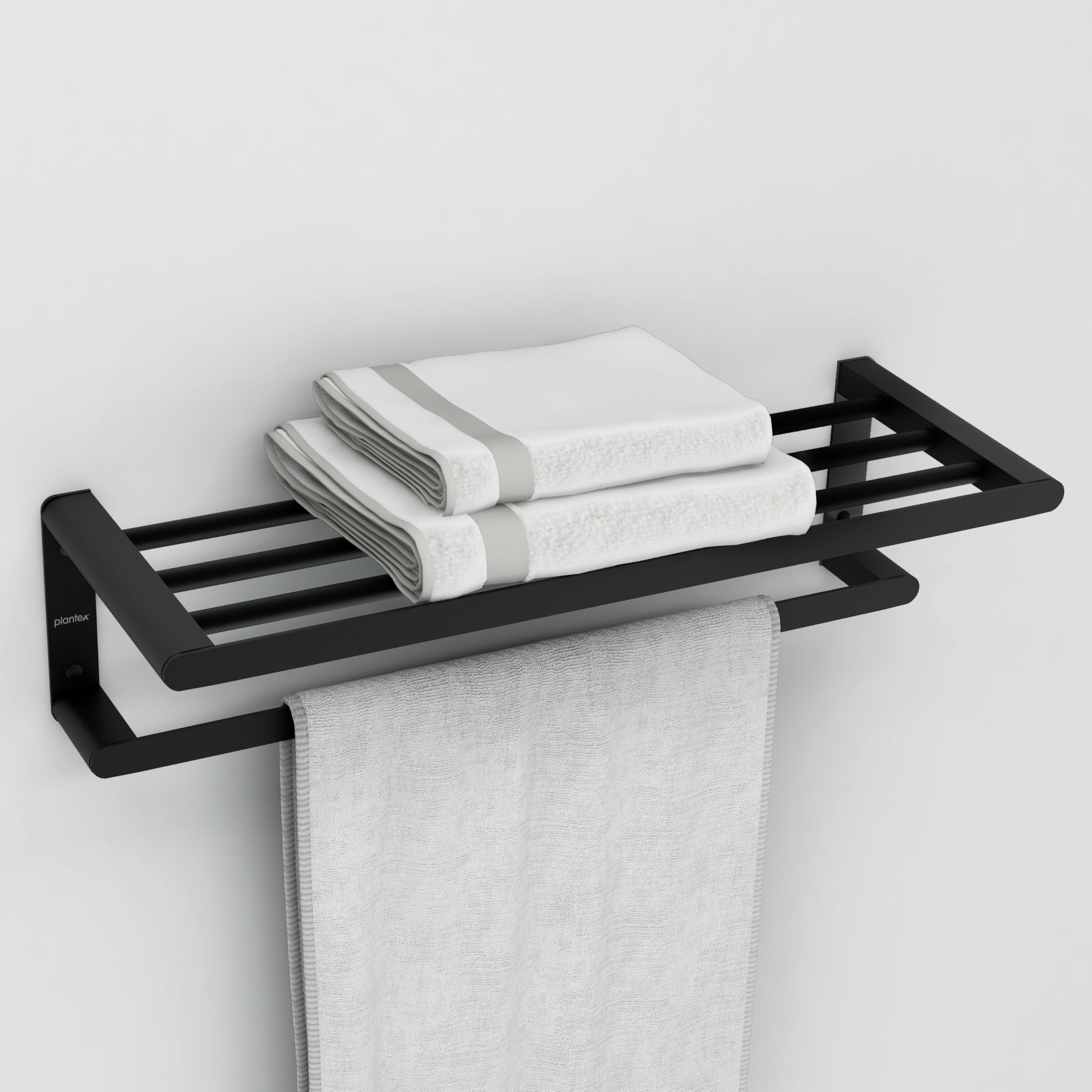 Plantex Space Aluminium Towel Rack with Fix Towel Rod/Towel Bar/Towel Hanger/Towel Stand for Bathroom/Bathroom Accessories (Gray)