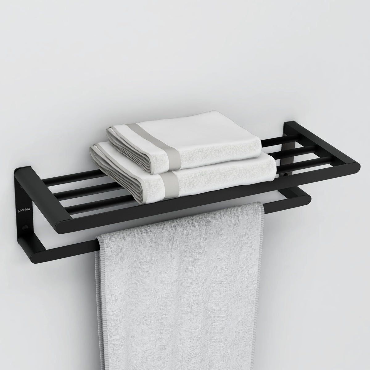 Plantex Space Aluminium Towel Rack with Fix Towel Rod/Towel Bar/Towel Hanger/Towel Stand for Bathroom/Bathroom Accessories (Gray)