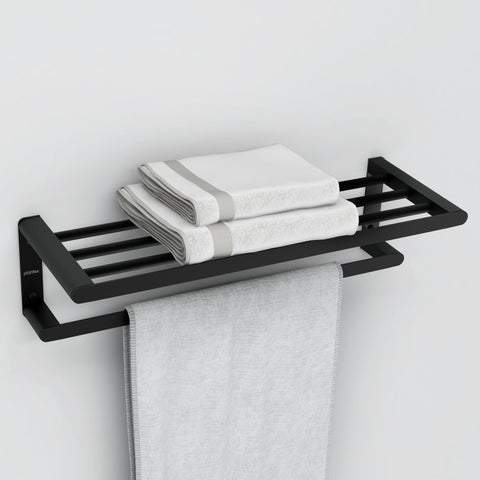 Plantex Space Aluminium Towel Rack with Fix Towel Rod/Towel Bar/Towel Hanger/Towel Stand for Bathroom/Bathroom Accessories (Gray)