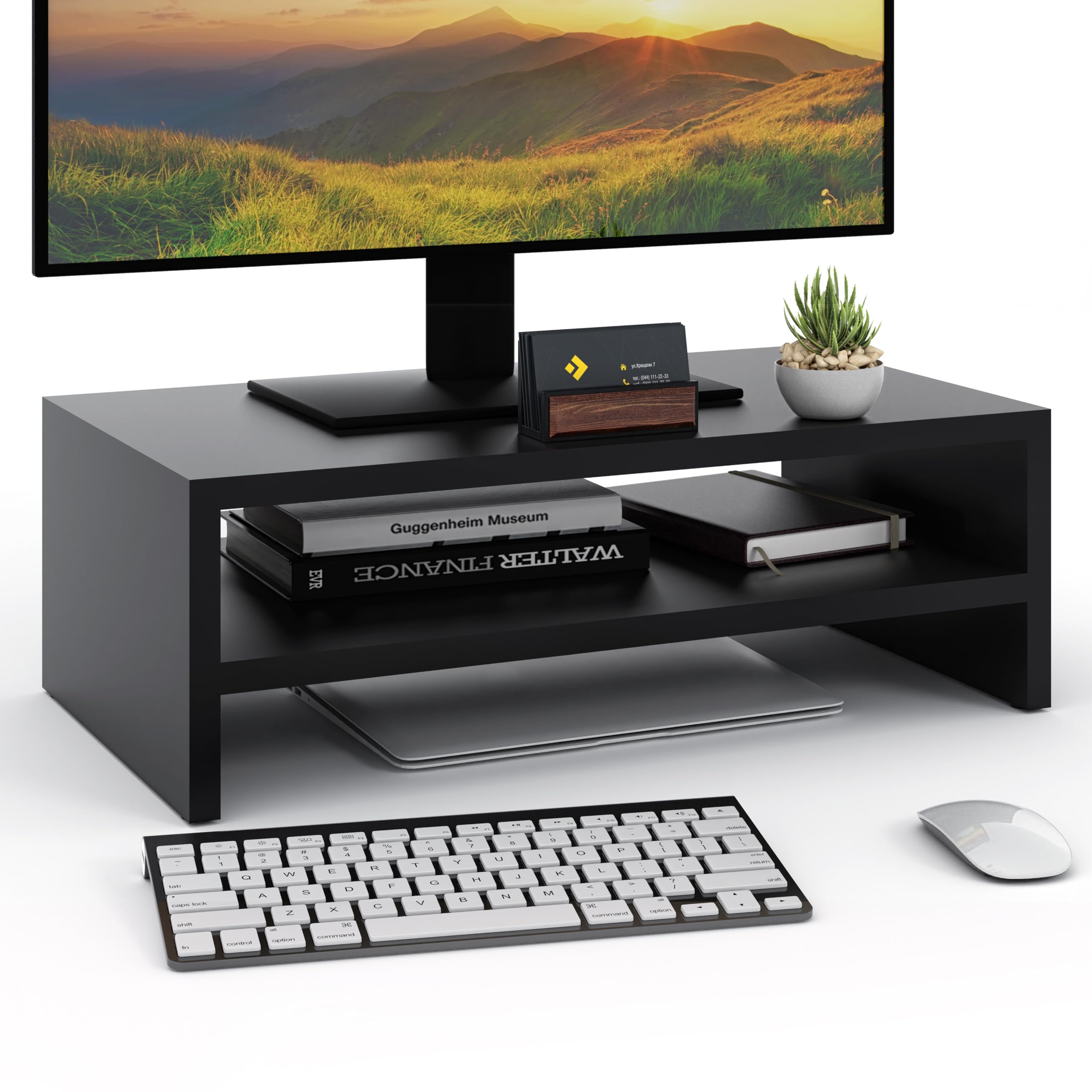 ComfortCove Monitor Stand, 2 Tiers Computer Monitor Riser, Black