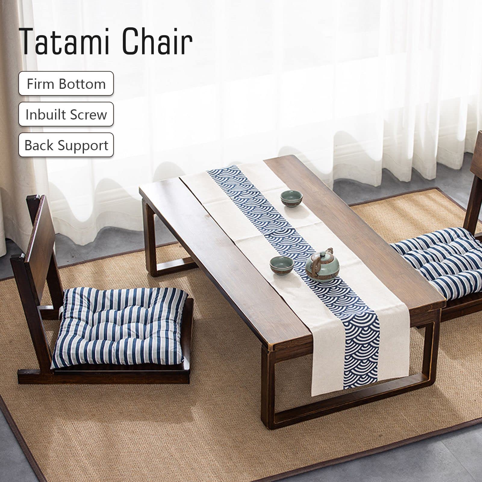 Bamboo Portable Floor Chair, Smoothly Polished Tilt Backrest Tatami Chair, Japanese Legless Floor Seat Chair