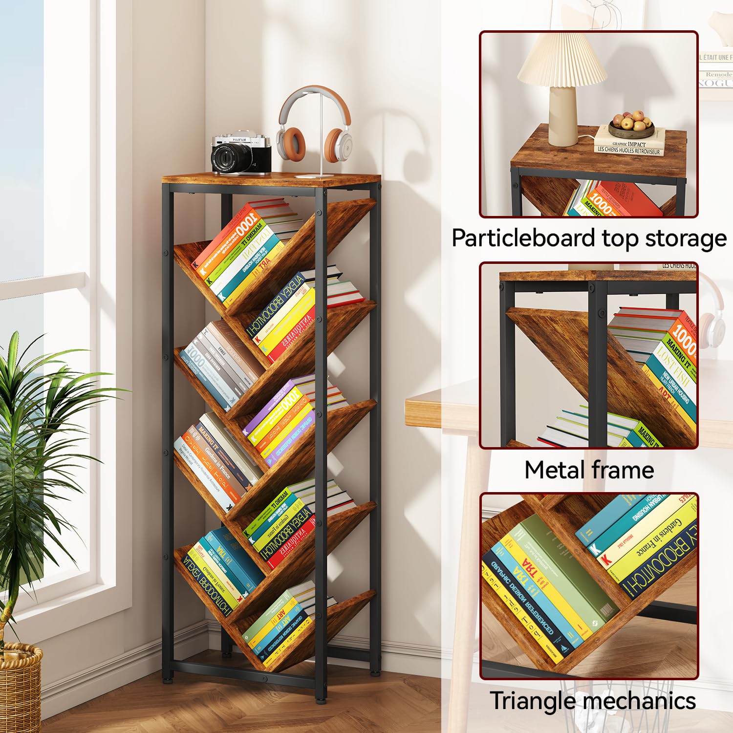 IBUYKE 9 Tier Tree Bookshelf with Top Shelf,Brown TBC002H