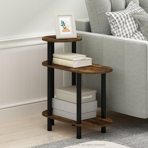 Furinno TURN-N-TUBE Side Table, 3-Tier Oval Sofa End Table with Open Shelf, Toolless Assembly Night Stand, Bedside Table, for Living Room, Bedroom