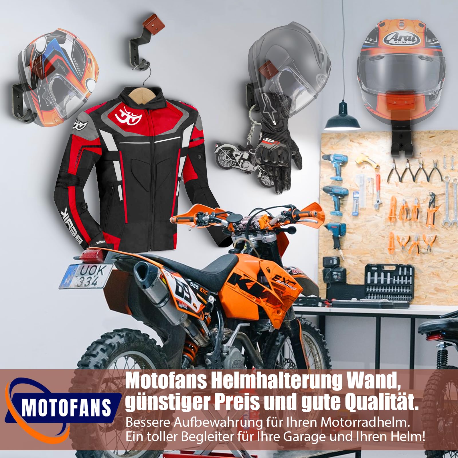 motofans Motorcycle Helmet Mount Rack Rack with Hook for Hanging Motorcycle Helmet and Jacket