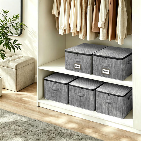 BrilliantJo Storage Boxes with Lids set of 3, Clothes Organiser with Label Holder & Double Zips 40x30x25cm Retro Striped