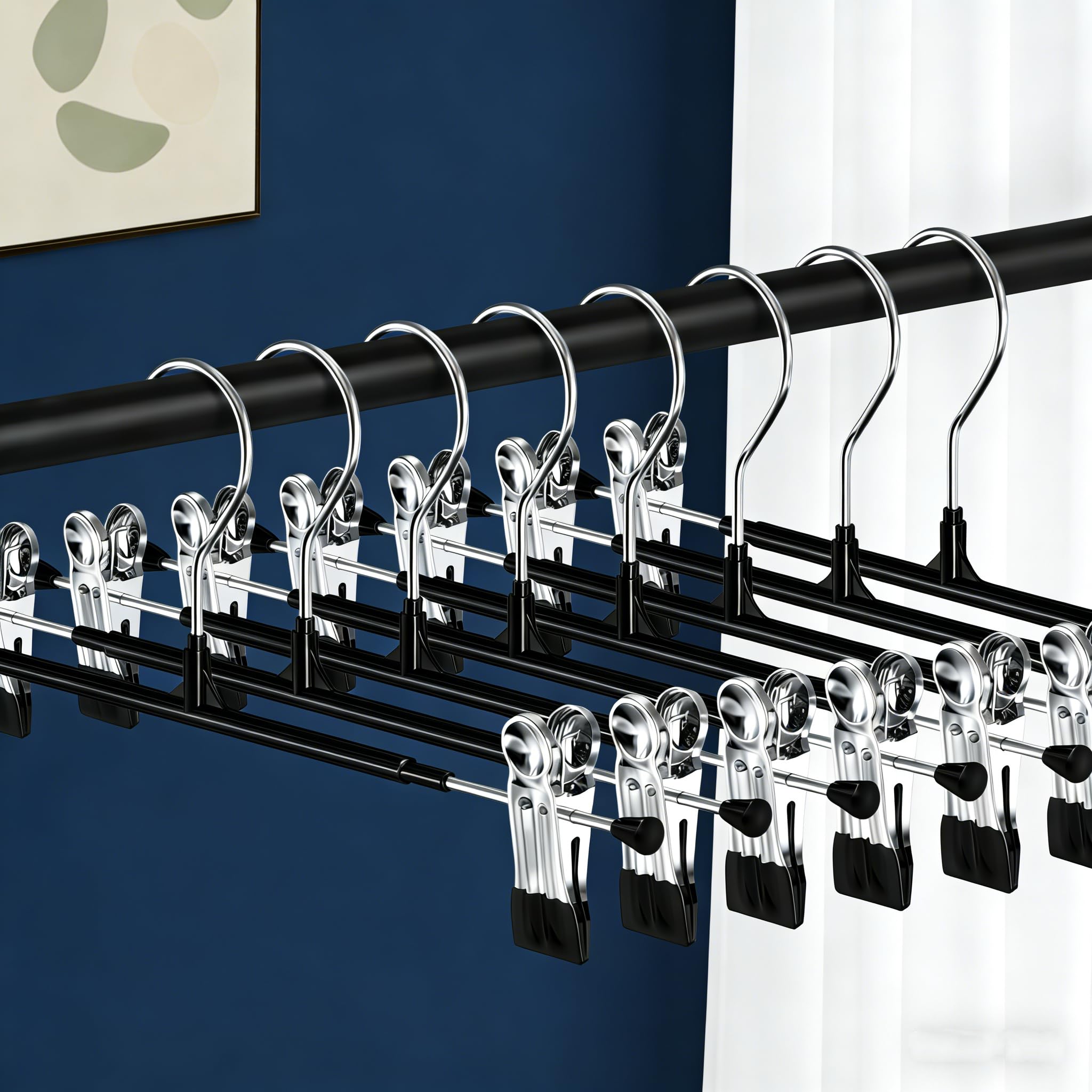 30Pack Trouser Hangers -Skirt Hangers with Adjustable Non Slip Clips Strong Chrome- Space Saving Pant Hangers,Heavy Duty Metal Hangers for Shorts