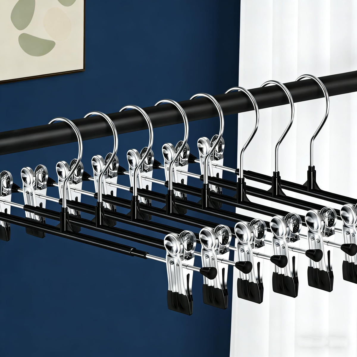30Pack Trouser Hangers -Skirt Hangers with Adjustable Non Slip Clips Strong Chrome- Space Saving Pant Hangers,Heavy Duty Metal Hangers for Shorts