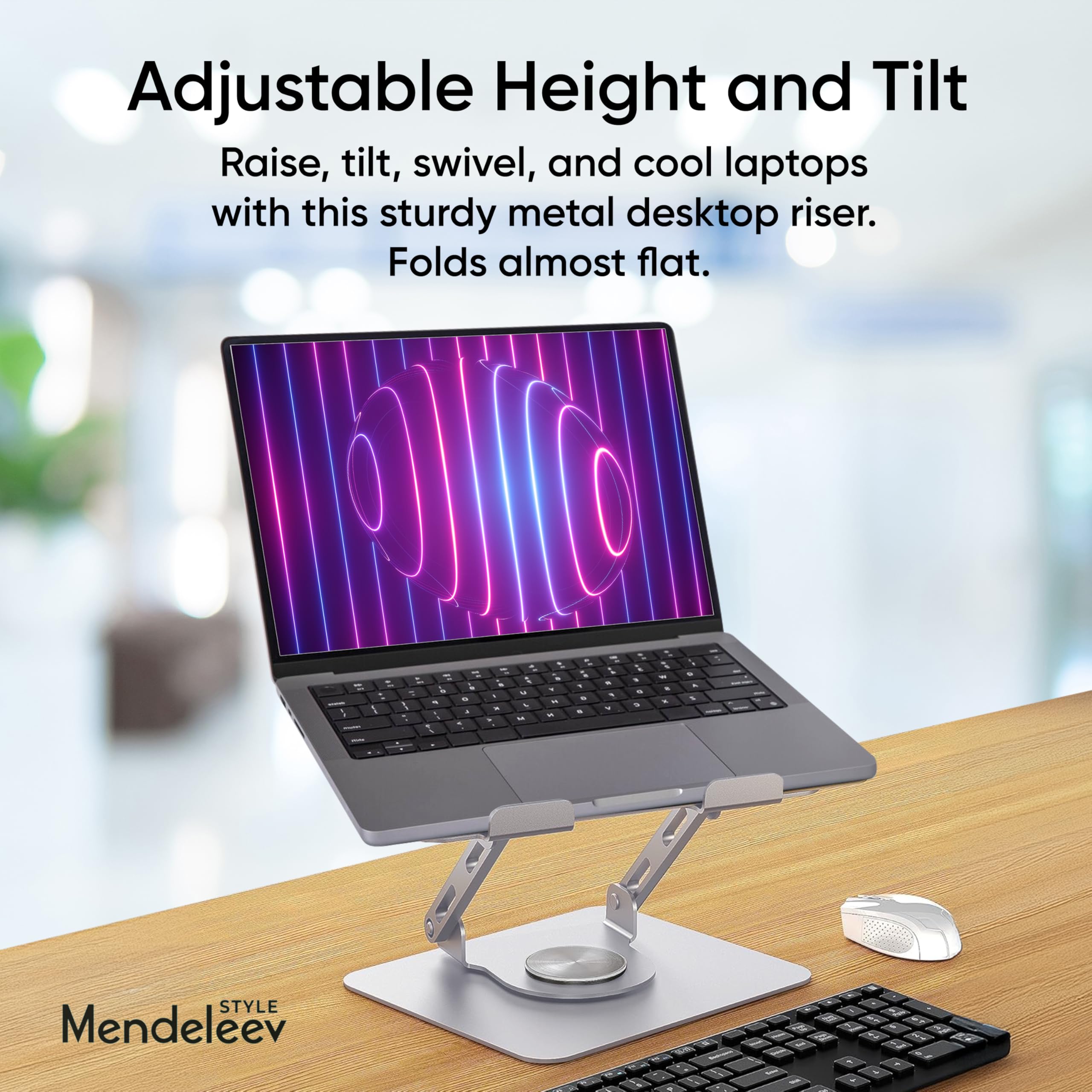 MENDELEEV STYLE Silver Laptop Stand for Desk with 360 Rotating Base Compatible with MacBook Pro/Air Notebook up to 16 Inches Computer Stand for