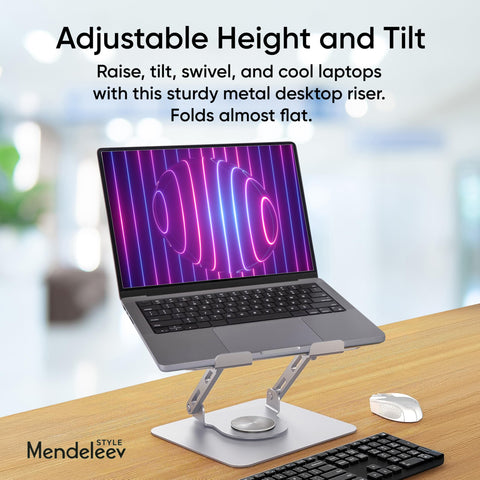MENDELEEV STYLE Silver Laptop Stand for Desk with 360 Rotating Base Compatible with MacBook Pro/Air Notebook up to 16 Inches Computer Stand for