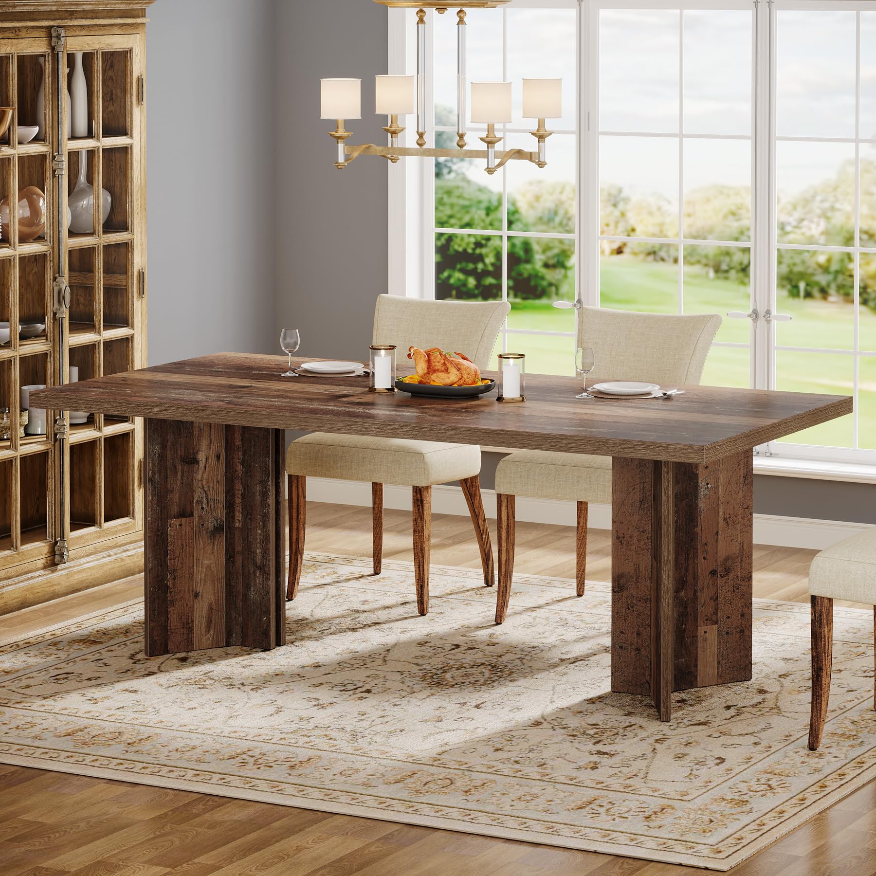 Tribesigns Farmhouse Dining Table for 4 to 6 People, 63-inch Rectangle Wooden Kitchen Table with Large Tabletop and Heavy Duty Legs for Dining