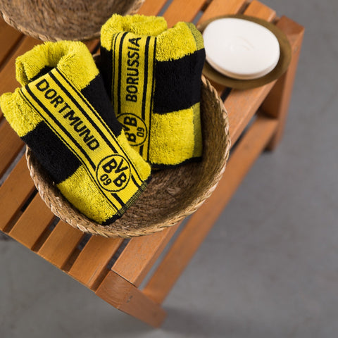 Borussia Dortmund, Guest towels with block strips (2 pieces), black-yellow,