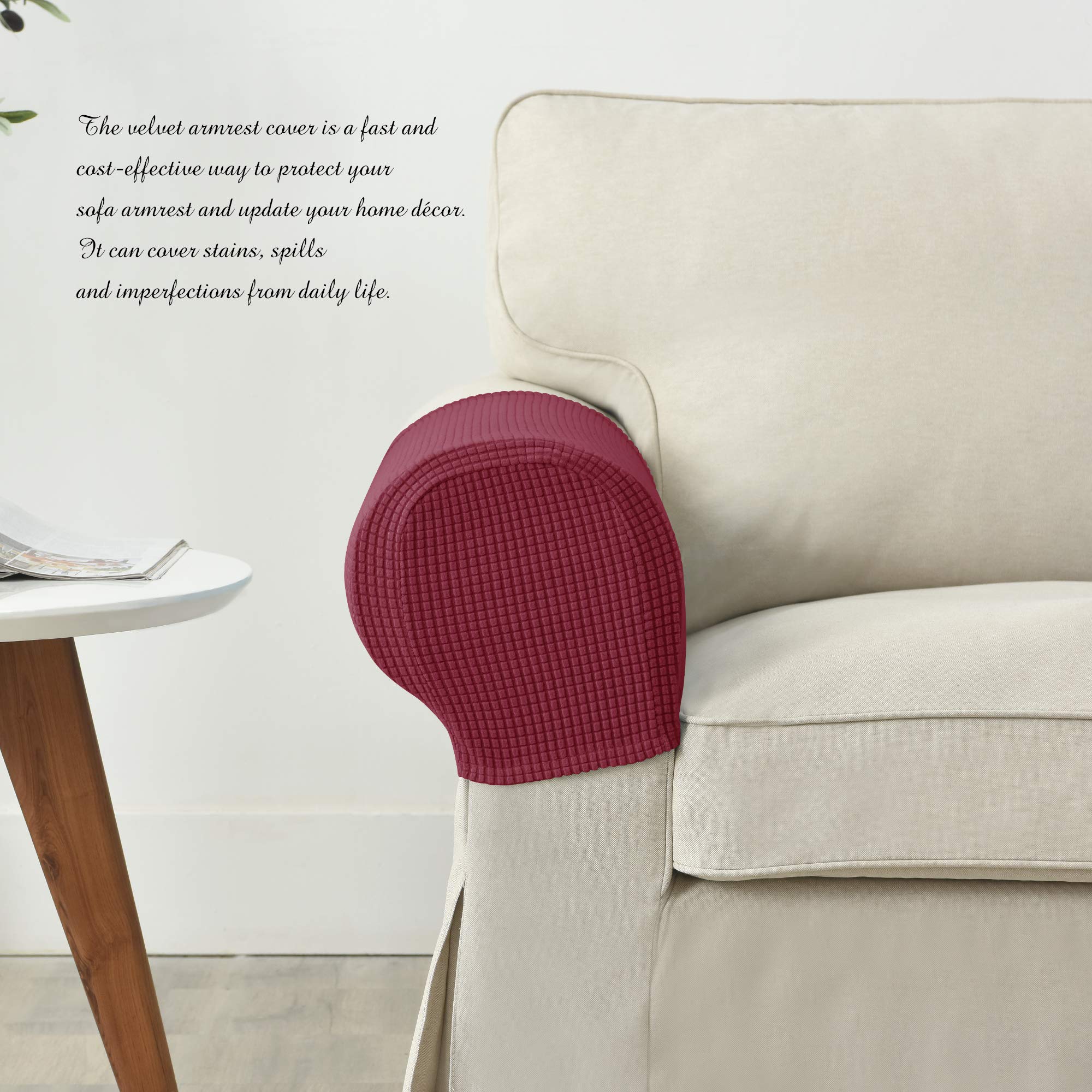 GEOCANG Armchair cover, Set of 2 non-slip armchair, sofa armrest protector, for furniture protector (Red wine)