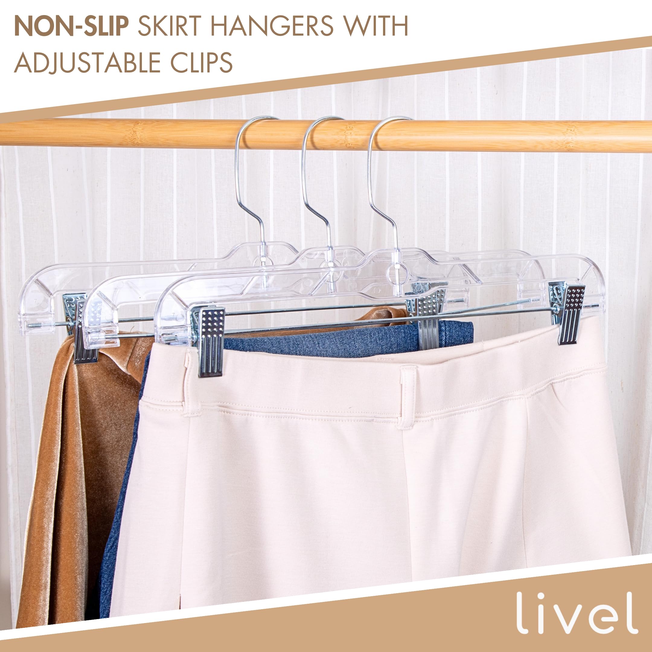 Premium Skirt and Trouser Hangers with Clips - Set of 12| Versatile Organization for Your Wardrobe | Space-Saving Design | Durable Plastic and Stylish