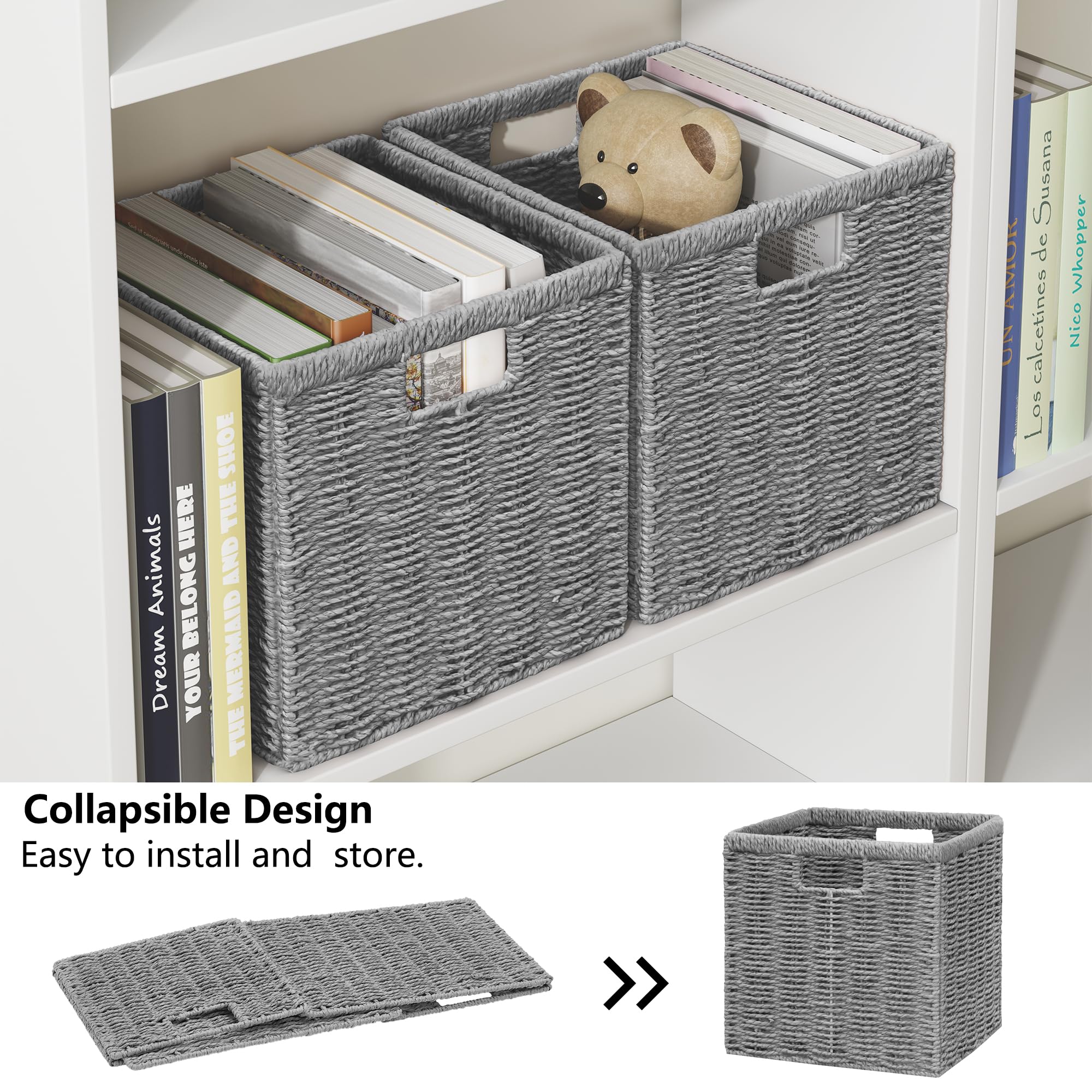 Vagusicc Wicker Storage Basket, Foldable Storage Cubes Organizer Bins, Handwoven Storage Baskets for Shelves Closet Wardrobe Bathroom
