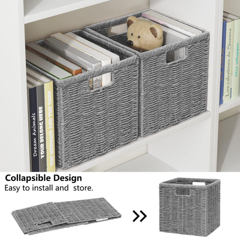 Vagusicc Wicker Storage Basket, Foldable Storage Cubes Organizer Bins, Handwoven Storage Baskets for Shelves Closet Wardrobe Bathroom