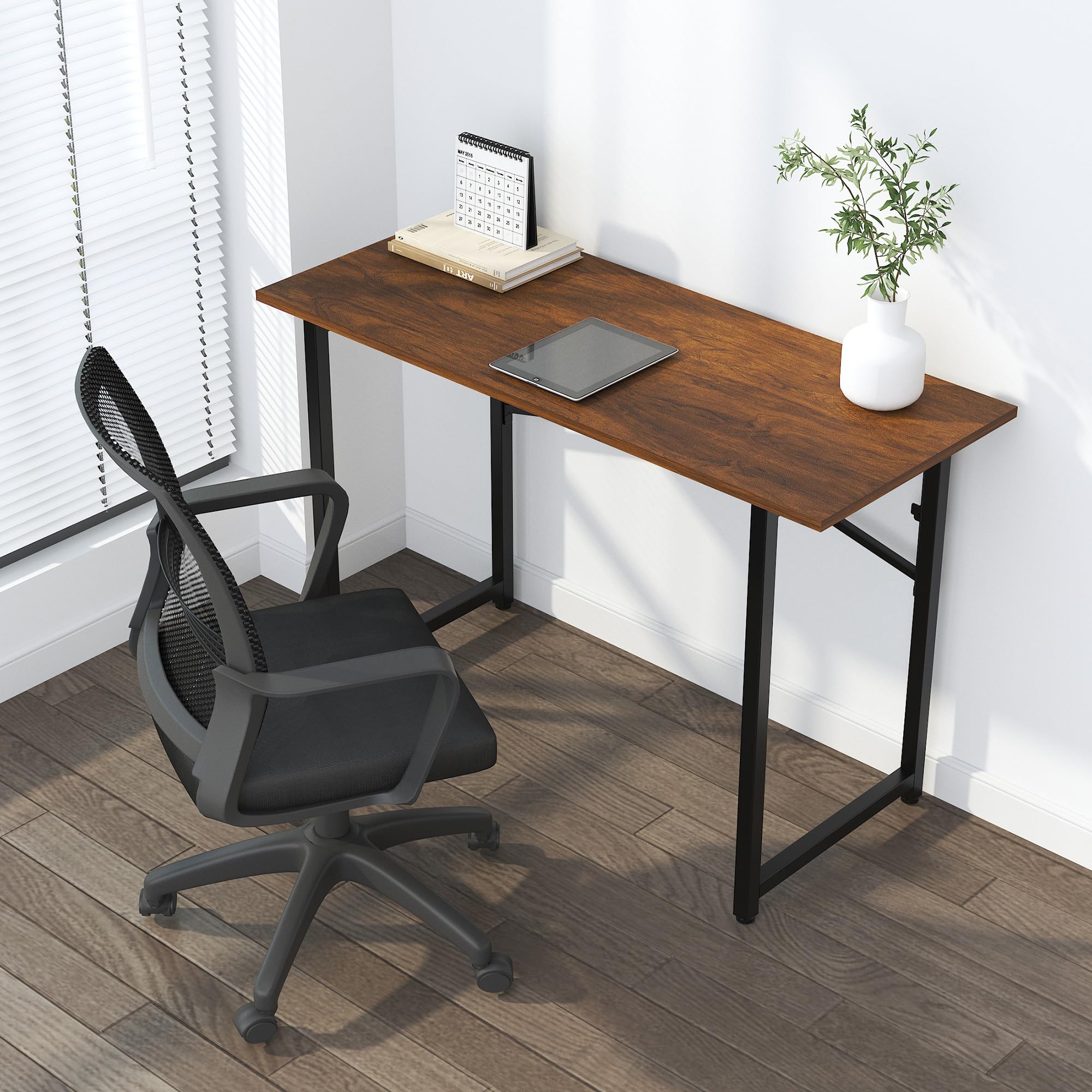 Lutown-Teen 120 cm Folding Desk No Assembly Required, Mahogany
